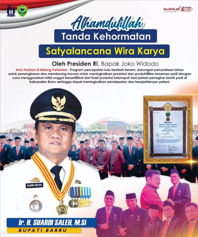 Melalui Menteri Pertanian Bupati Barru Terima Tanda Kehormatan Satyalancana Wirakarya Dari Jokowi
