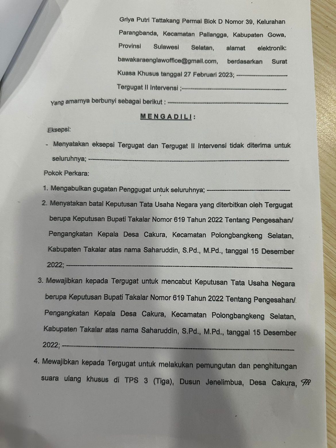 Patuhi Putusan PT TUN, Pemkab Nonaktifkan Kades Cakura