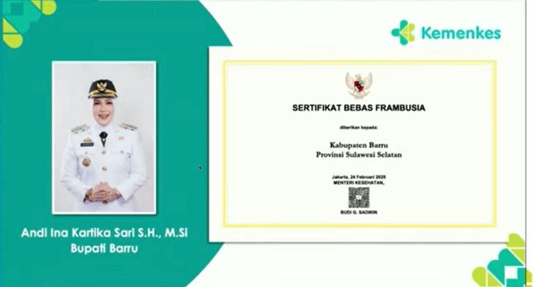 Barru Terima Sertifikat Bebas Frambusia dari Kementerian Kesehatan