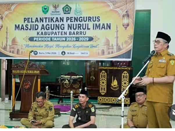 Wabup Barru Lantik Pengurus Masjid Agung Nurul Iman Periode 2026–2029